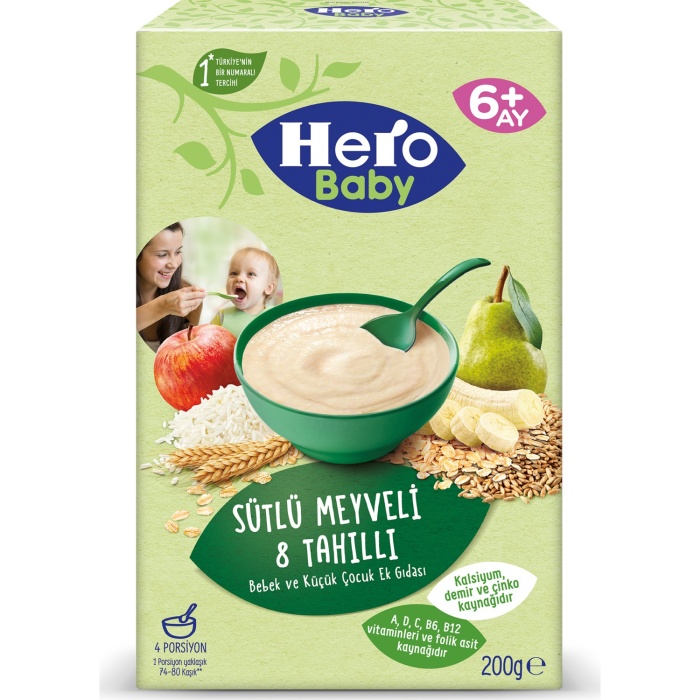 Hero Baby Sütlü 8 Tahıllı Meyveli Kaşık Mama 200 gr