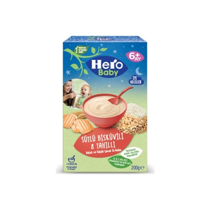 Hero Baby Sütlü Bisküvili 8 Tahıllı Kaşık Maması 200 gr