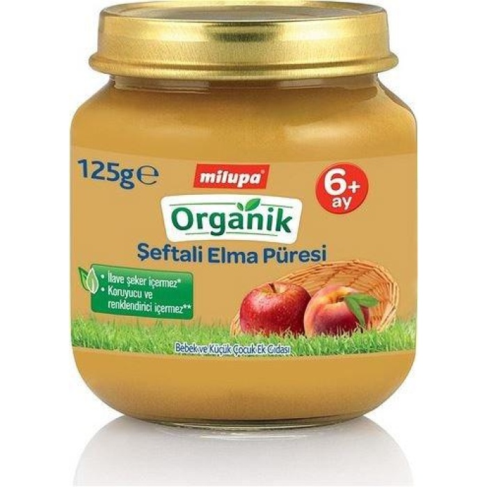 Milupa Organik Şeftali Elma Püreli Kavanoz Maması 125 gr