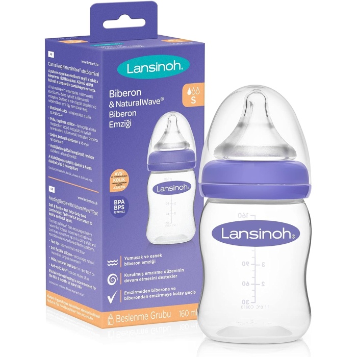 LANSINOH 75980 Natural Wave Biberon 160 ml Pp Yavaş Akış