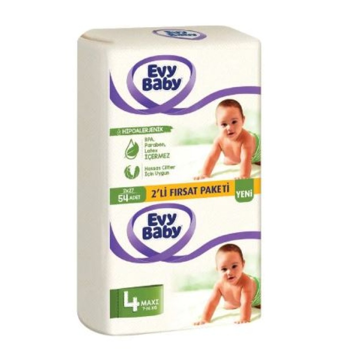 Evy Baby 4 Maxi (7-14 kg) Bebek Bezi 54 Adet (2li Fırsat Paketi)