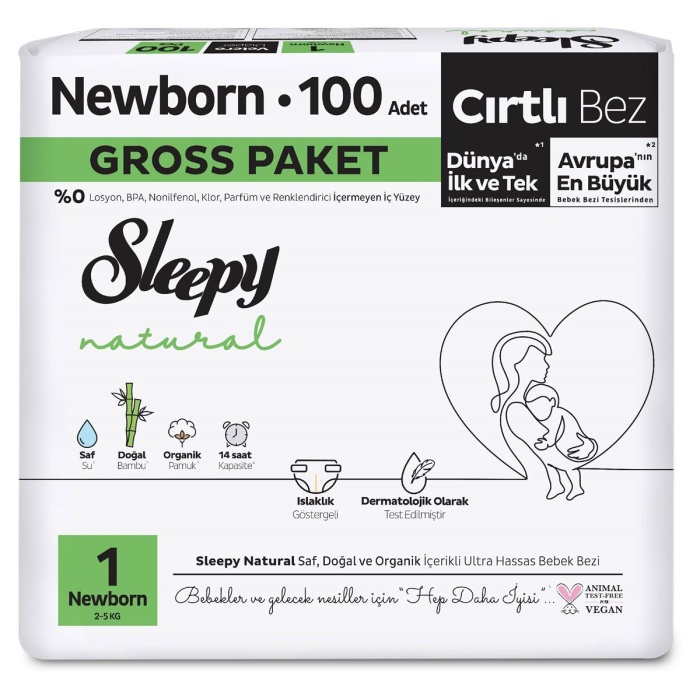 Sleepy Natural Gross Paket Bebek Bezi 1 Numara Newborn 100 Adet