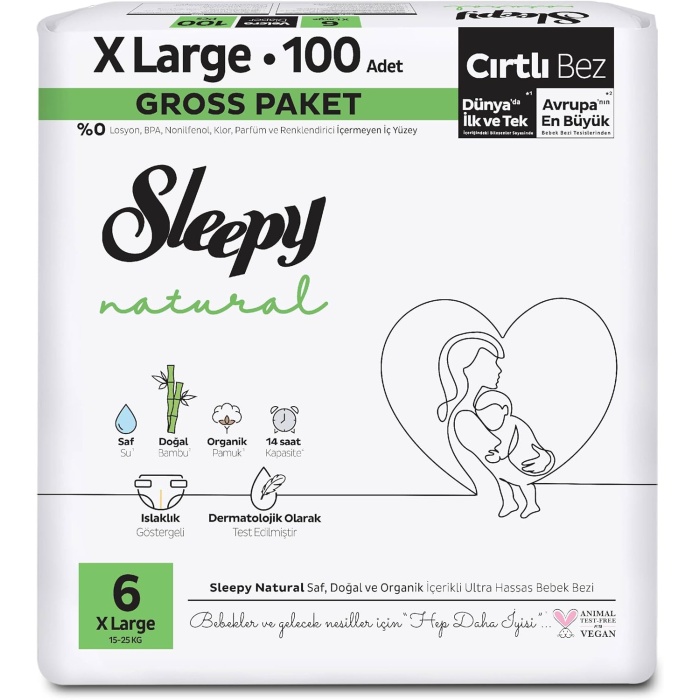 Sleepy Natural Gross Paket Bebek Bezi 6 Numara Xlarge 100 Adet