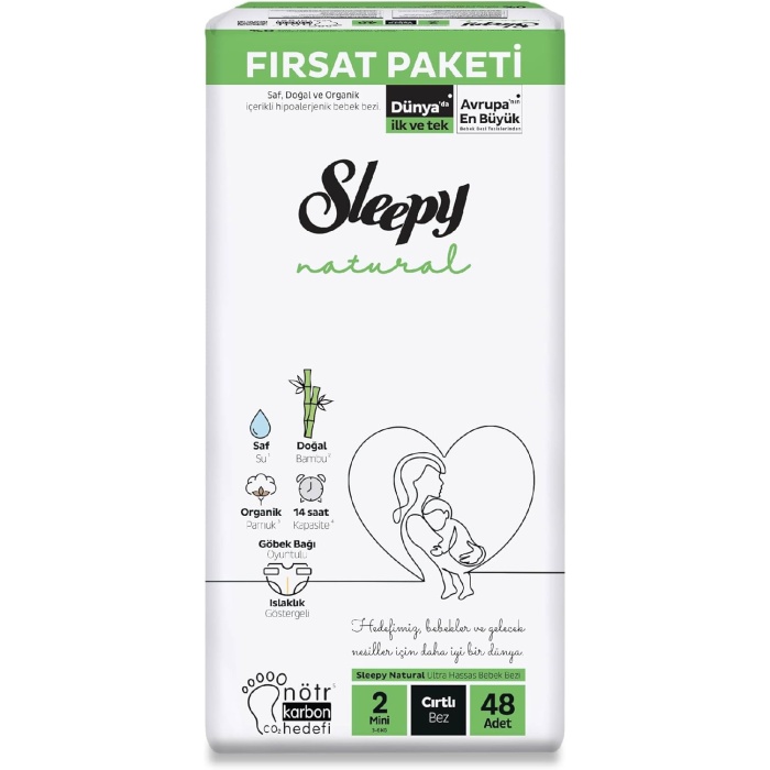 Sleepy Natural Fırsat Paketi Bebek Bezi 2 Numara Mini 48 Adet