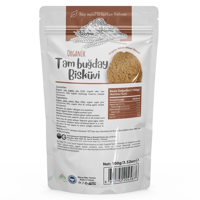 Organik Tam Buğday Bisküvi 100 Gr