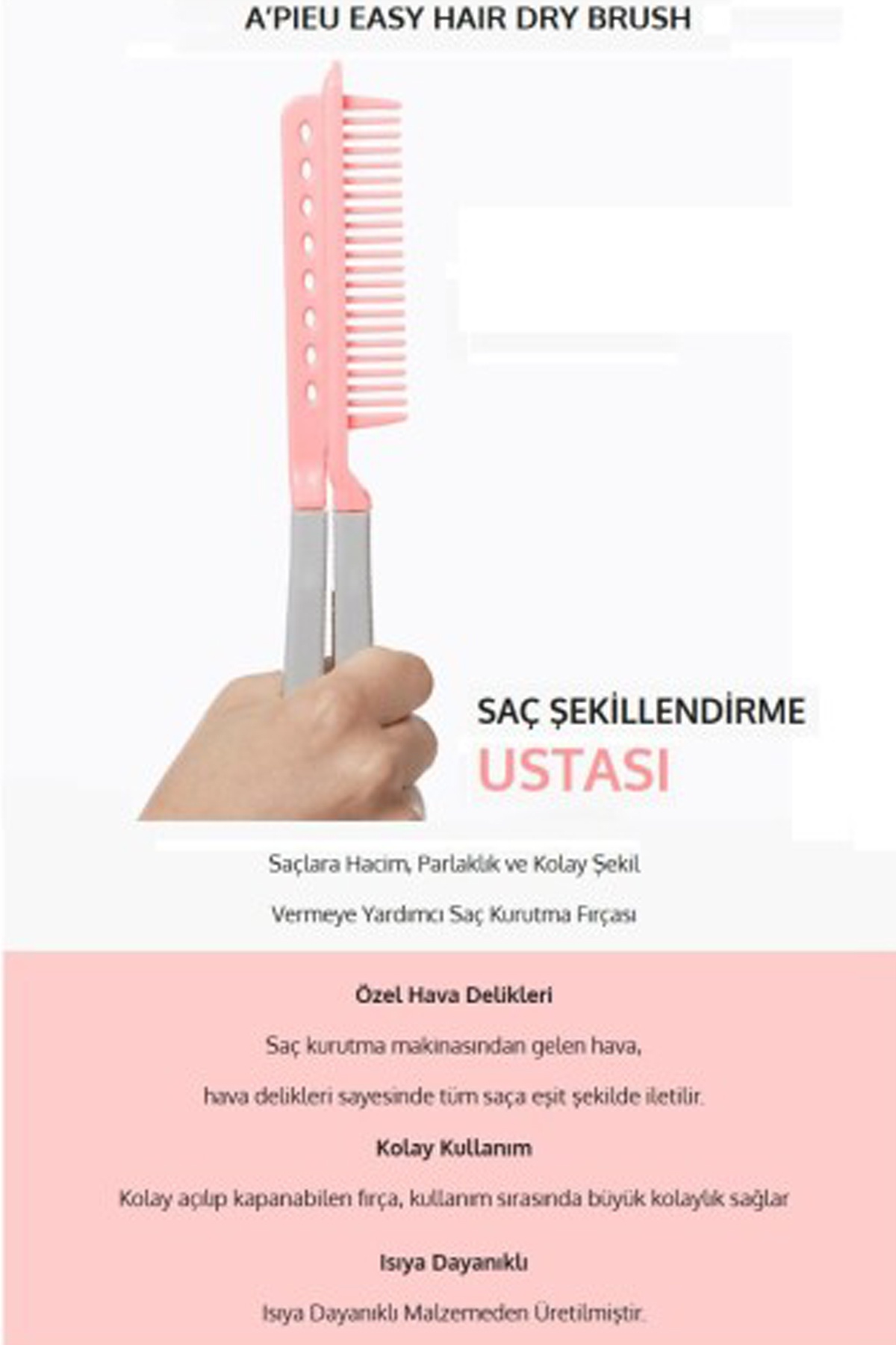 Saçlara Kolay Şekil Veren Saç Kurutma Fırçası Apıeu Easy Hair Dry Brush