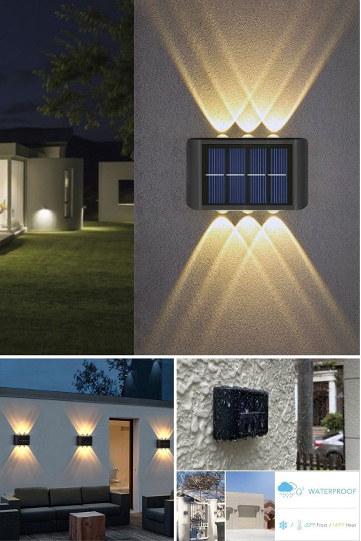 Modern 6ledli Solar Duvar Lamba Dekorasyon Aydınlatma Aplik Güneş Enerji Gün Işığı 2 Li Set