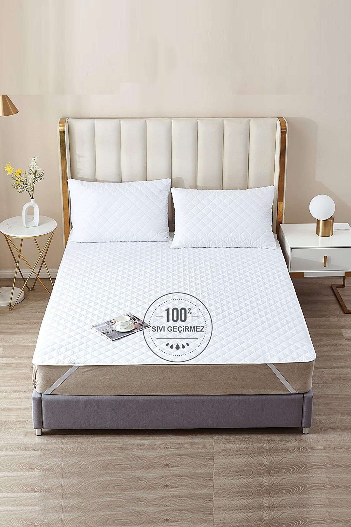 Sıvı Geçirmeyen Çift Kişilik 160 cm x 200 cm Kapitone Lastikli Yatak Koruyucu Alez