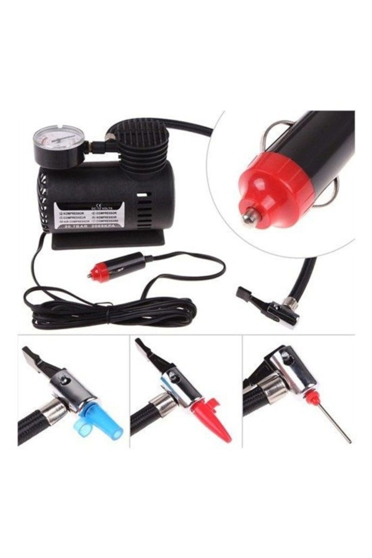 Air Mini Hava Kompresörü Basınç Göstergeli Araç Lastik Şişirme