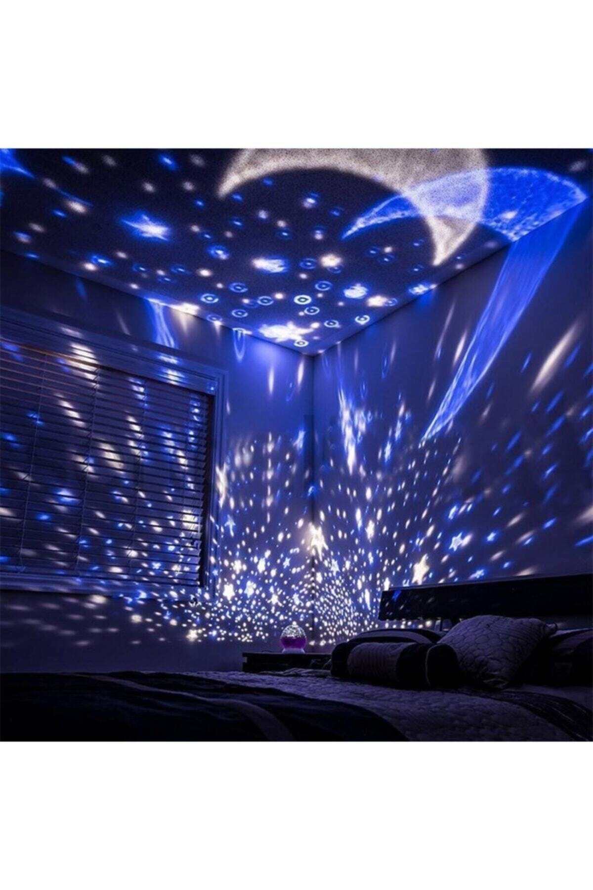 Projektörlü Yansıtmalı Çocuk Bebek Odası Gece Lambası Mavi