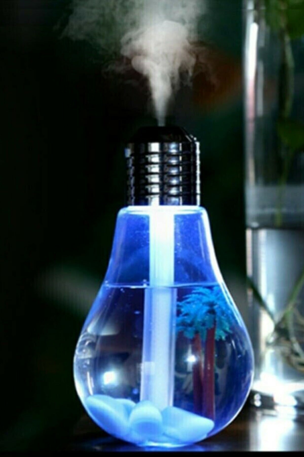 Ampul Şekilli Oda/hava Nemlendirici Usb Su Hazneli Sıcak Soğuk Buharlı 7 Led Işıklı Gece Lambası