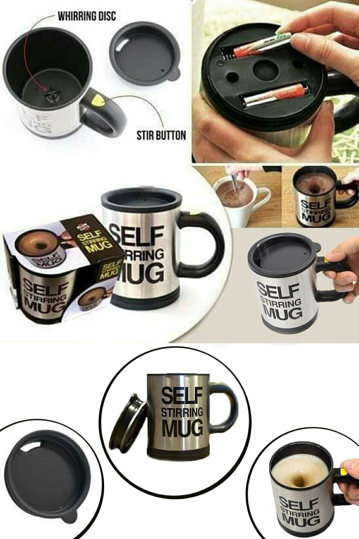 Kendi Kendini Karıştıran Mikser Kupa Termos Bardak; Self Stirring Mug