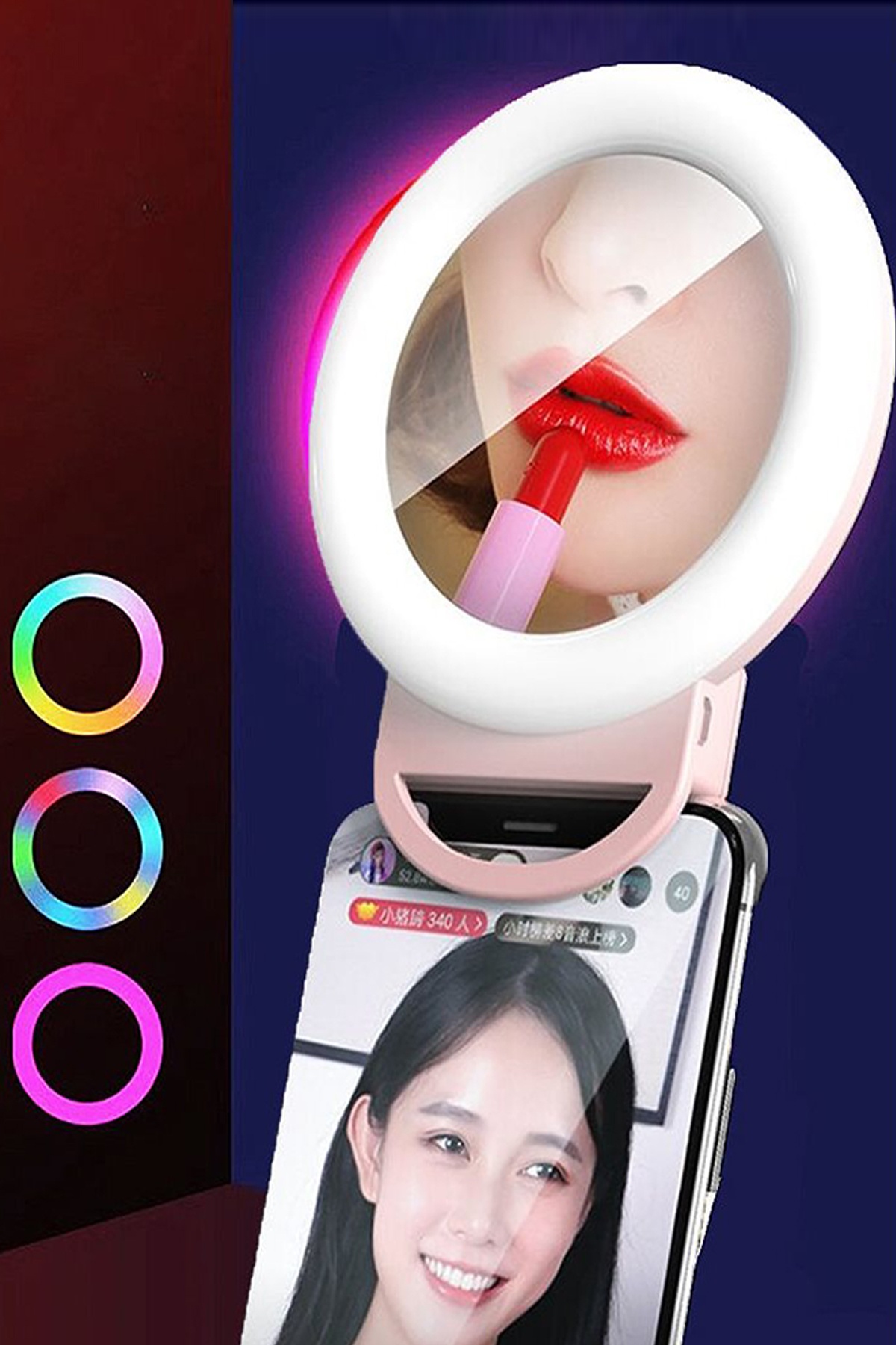 Rgb Led Aynalı Selfie Işığı Makyaj Aynası Gökkuşağı Renkli Şarjlı 1250