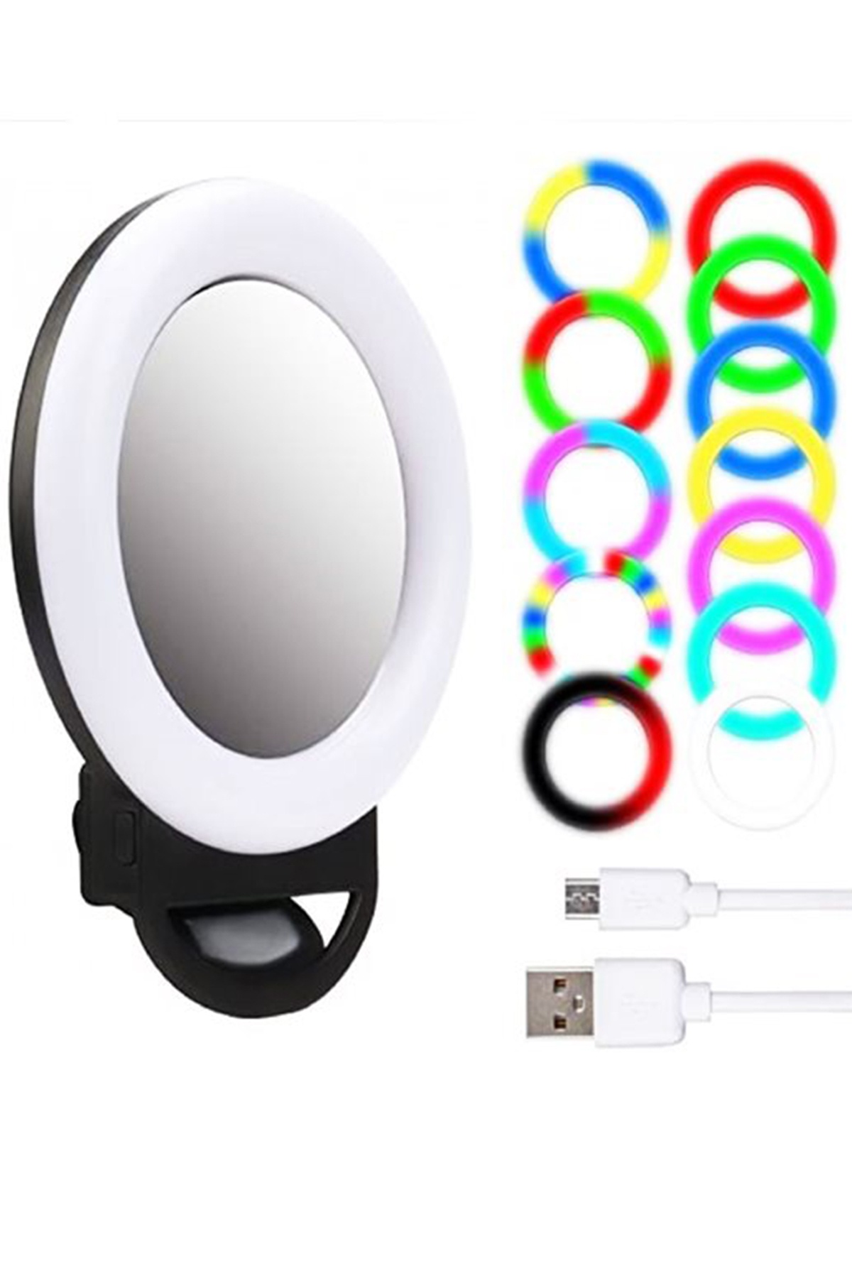 Rgb Led Aynalı Selfie Işığı Makyaj Aynası Gökkuşağı Renkli Şarjlı 1250