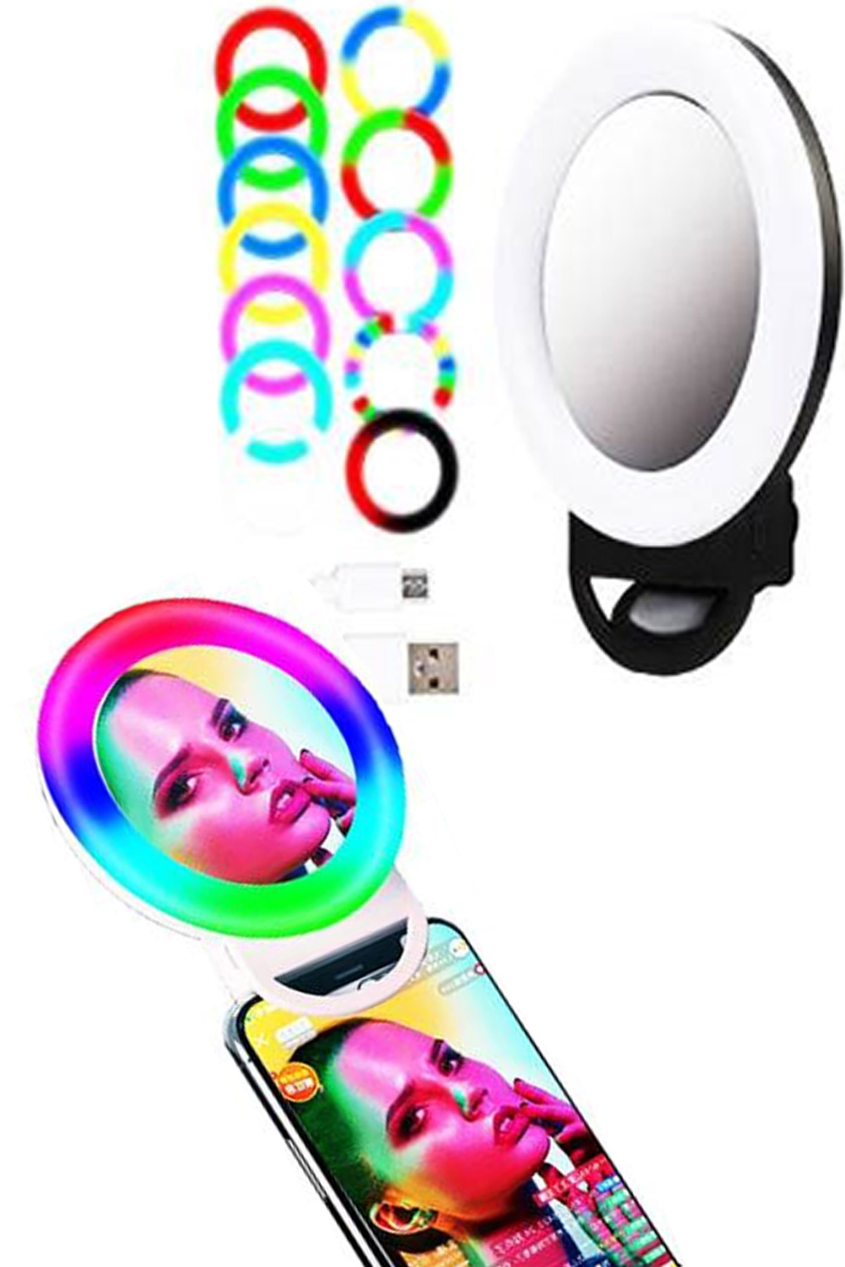 Selfie Aynalı Al20 Rgb Led Telefon Işığı Ring Light Şarjlı 15 Mod Led Işık 1250