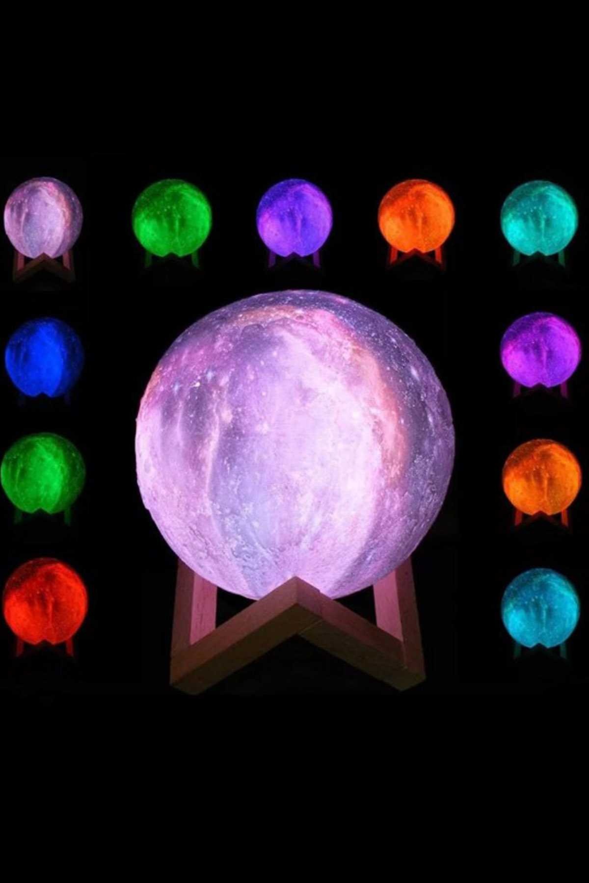 Dekoratif 3D Standlı 6 Renk Değiştiren Galaksi Gezegen Gece Lamba Ay-Gezegen Orta Boy