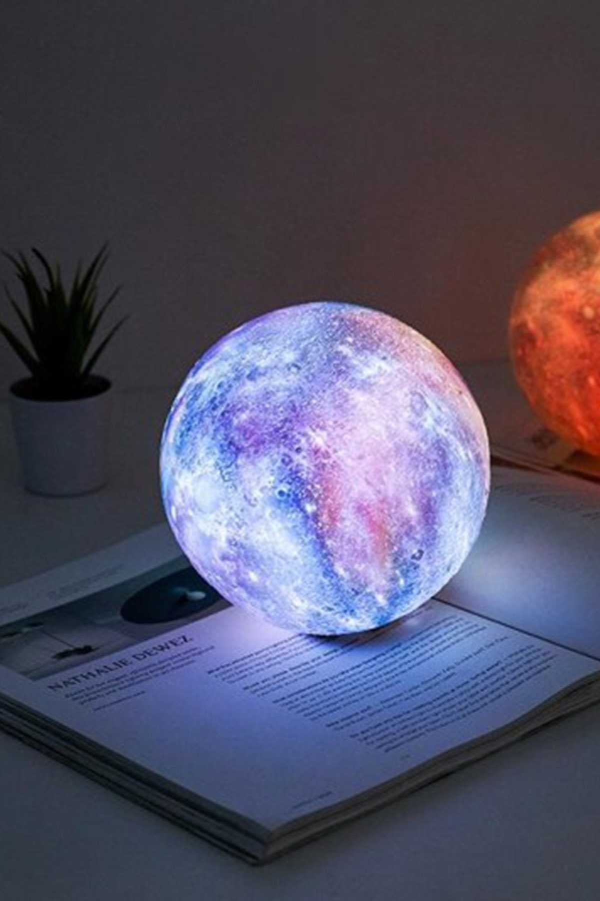 Dekoratif 3D Standlı 6 Renk Değiştiren Galaksi Gezegen Gece Lamba Ay-Gezegen Orta Boy
