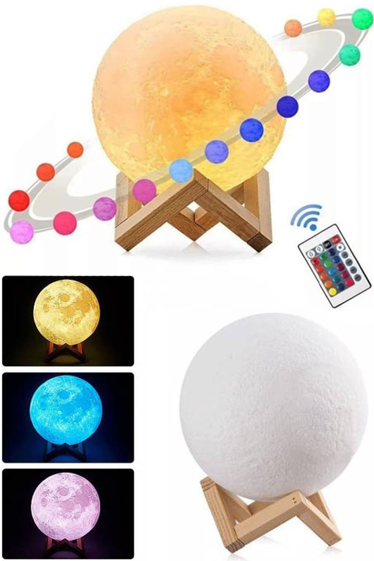 Mobee 3D Moon Light Masa Üstü Kumandalı Gece Lambası Büyük Boy 16 Renkli Kumandalı Dekoratif 1410