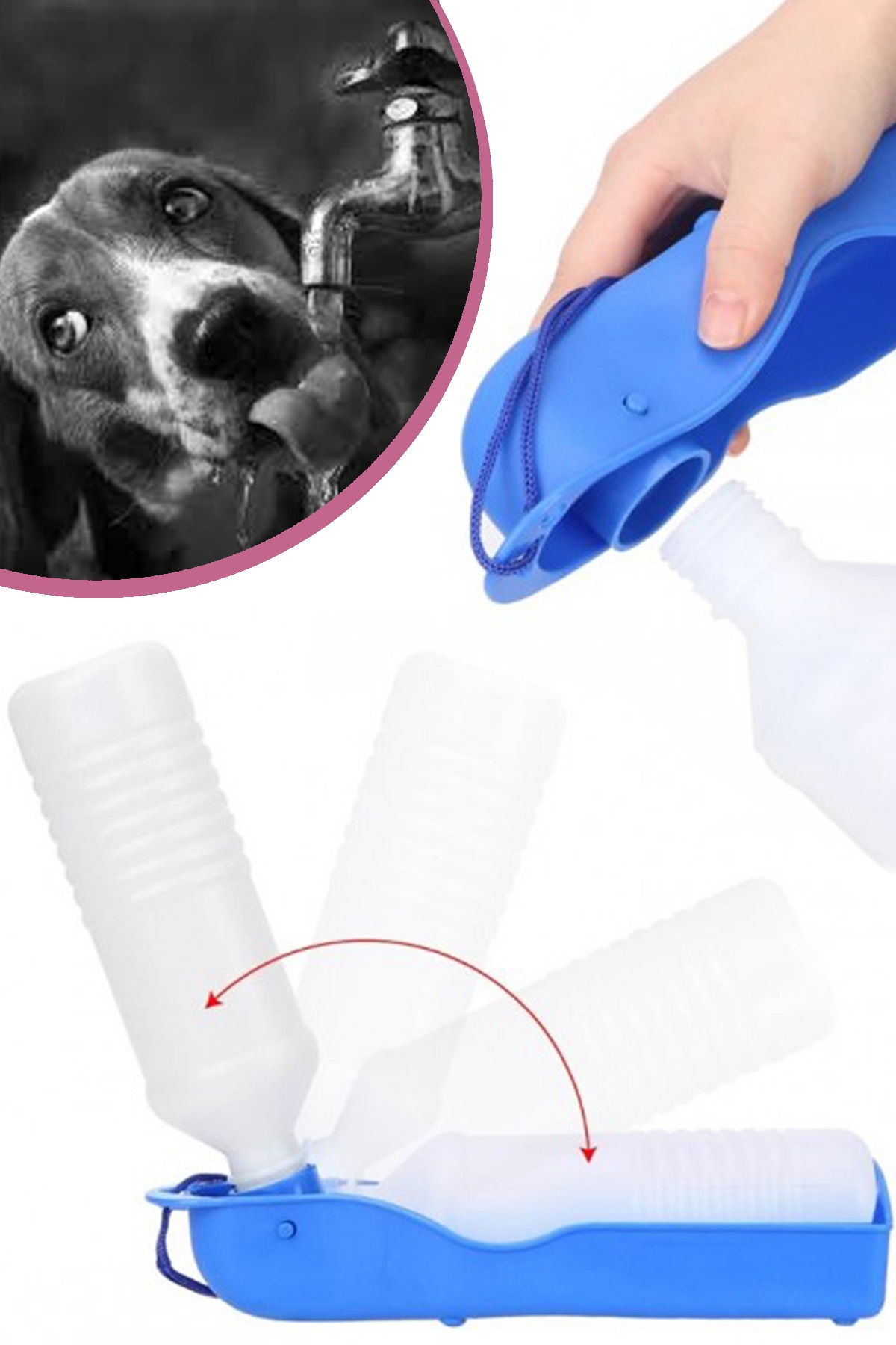 Mobee Taşınabilir Pet Seyahat Suluğu 500 Ml Köpek Kedi Evcil Hayvan Su Kabı Askı Ipli 1420