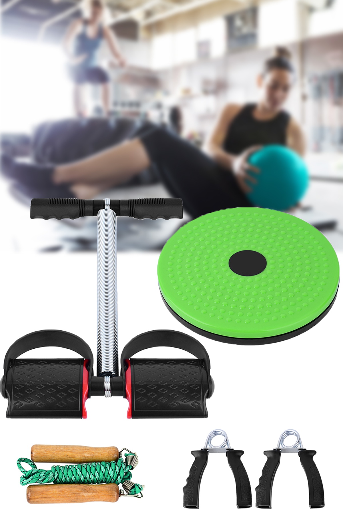 Mobee 5 Parça Vücut Geliştirme Egzersiz Spor Seti Atlama Ipi El Yayı Pilates Diski 1410