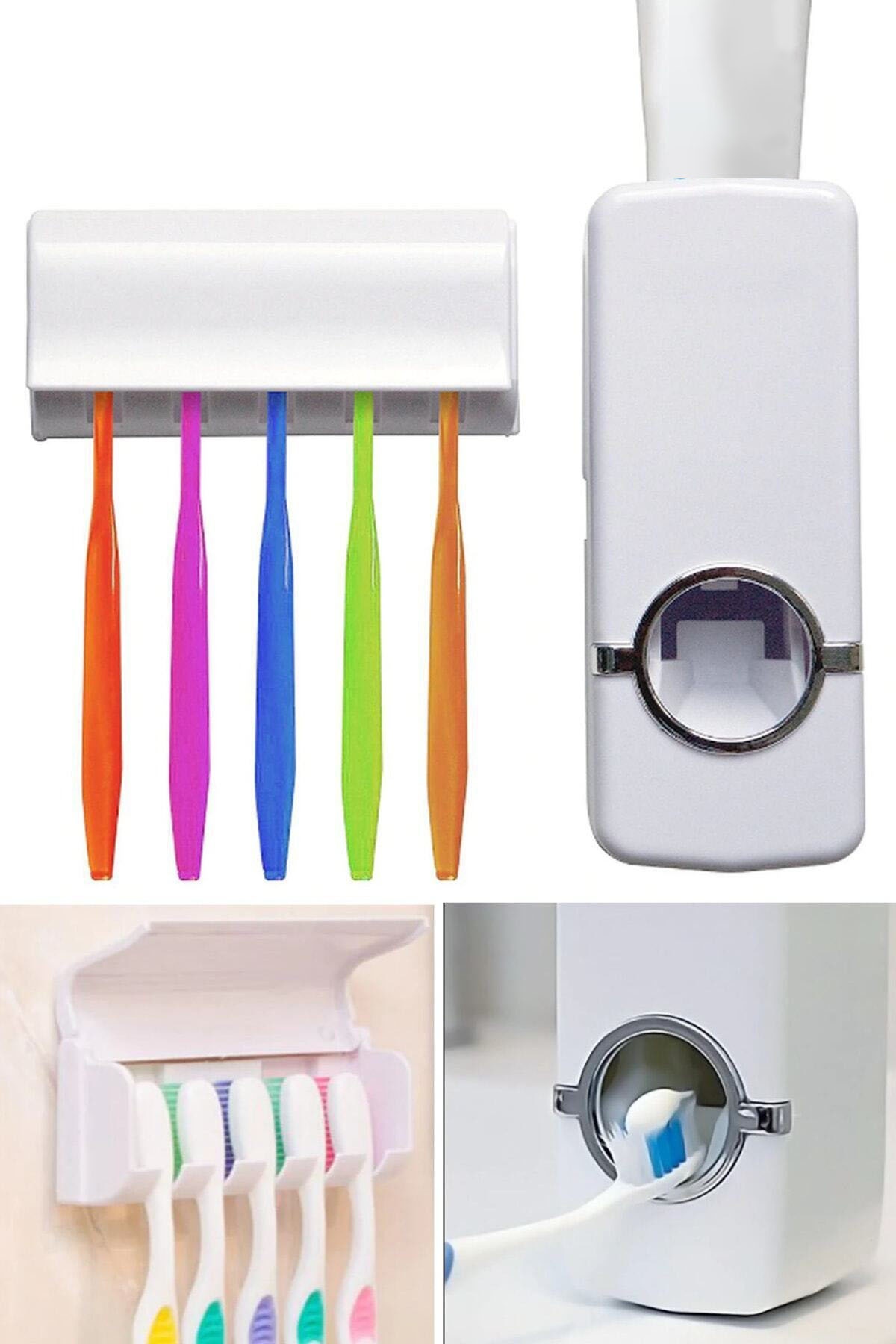 Diş Macunu Sıkacağı Duvar Monteli Otomatik 5 Li Fırça Tutucu Diş