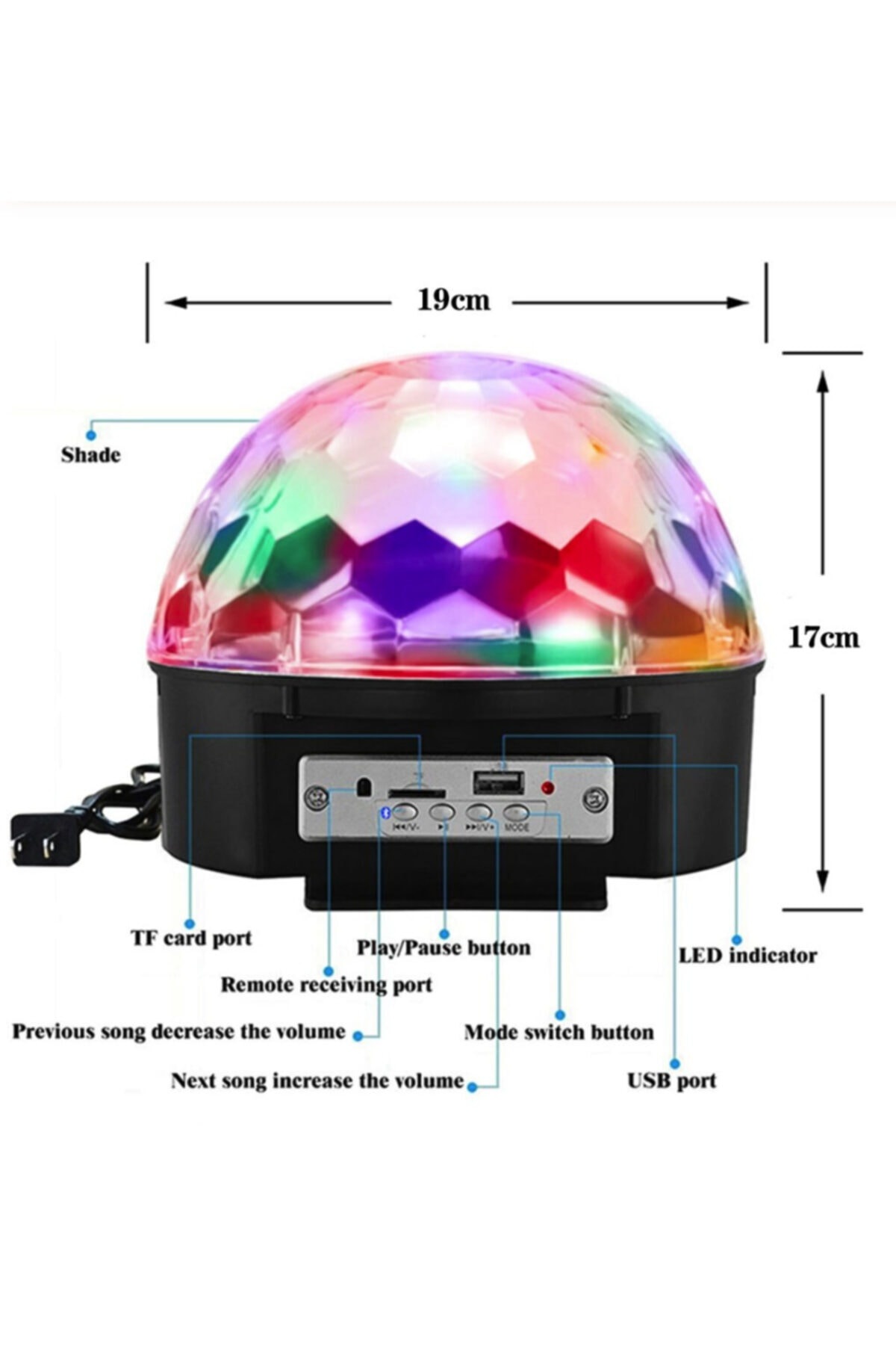 Parti Malzemesi Sese Duyarlı Bluetoothlu Led Küre Disko Topu Renkli Işıklı Lazer