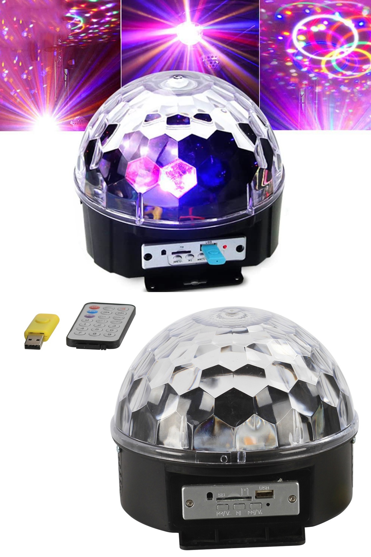 Sese Duyarlı USB ve SD Kart Girişli Led Küre Disko Topu Renkli Işıklı Lazer  Hoparlör Yüksek Ses
