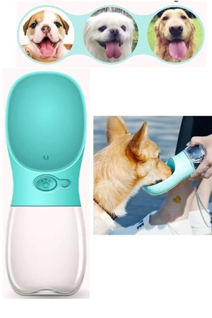 Yeni Nesil Taşınabilir Kedi Köpek Seyahat Suluğu Kaseli Emniyetli Sızdırmaz Kutulu 350ml Turkuaz