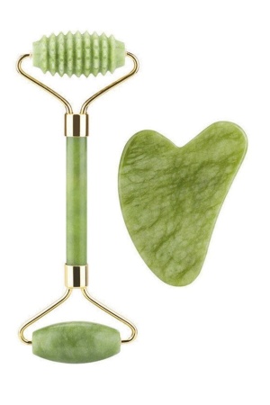2li Set Yeşim Face Roller (BİR TARAFI TIRTIKLI) Ve Yeşim Kalp Gua Sha