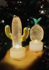 Dekoratif Led Işıklı Mini Metal Gece Lambası 2Li Kaktüs Ve Ananas Lamba