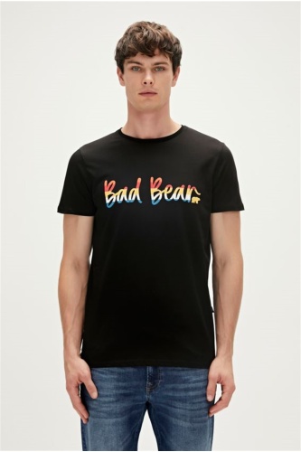 Bad Bear Manuscrıpt Erkek Bisiklet Yaka Tişört - Siyah