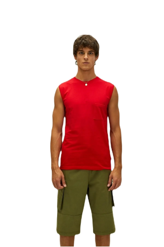 Bad Bear Tribe Tank-Top Erkek Bisiklet Yaka Tişört – Kırmızı ile Dinamik ve Konforlu Stil