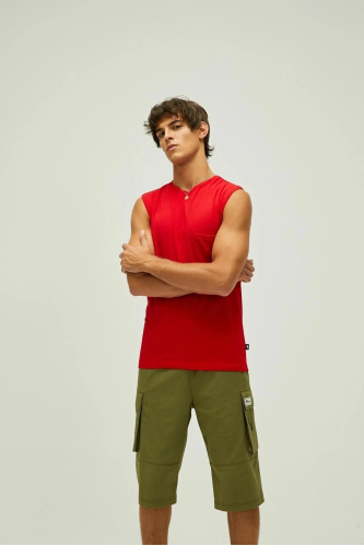 Bad Bear Tribe Tank-Top Erkek Bisiklet Yaka Tişört – Kırmızı ile Dinamik ve Konforlu Stil