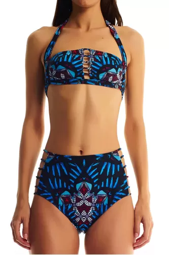 Movom Kadın Yüksek Belli Bikini-Mavi