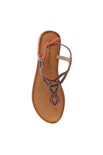 Vero Moda Liv Bilekten Bağlamalı Taşlı Deri Kadın Sandalet - Kırmızı