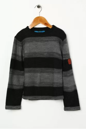 Funky Rocks Regular Fit Çizgili %100 Akrilik Kazak - Gri