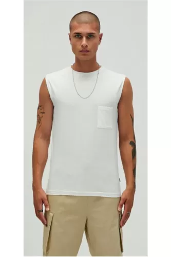Bad Bear Tribe Tank-Top Erkek Bisiklet Yaka Tişört – Kırık Beyaz