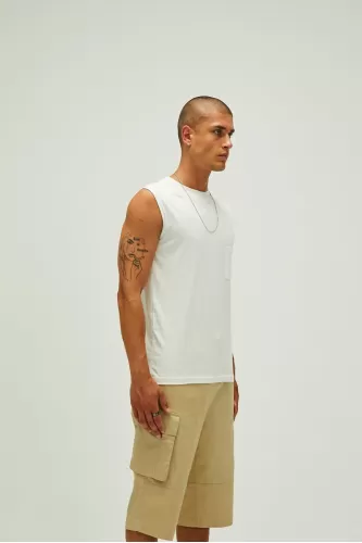 Bad Bear Tribe Tank-Top Erkek Bisiklet Yaka Tişört – Kırık Beyaz