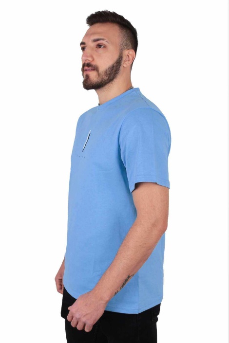 Five Pocket Erkek Bisiket Yaka  Oversize Tişört - Mavi
