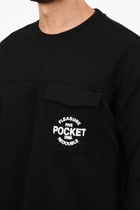 Fıve Pocket Erkek Bisiklet Yaka Sweatshirt - Siyah