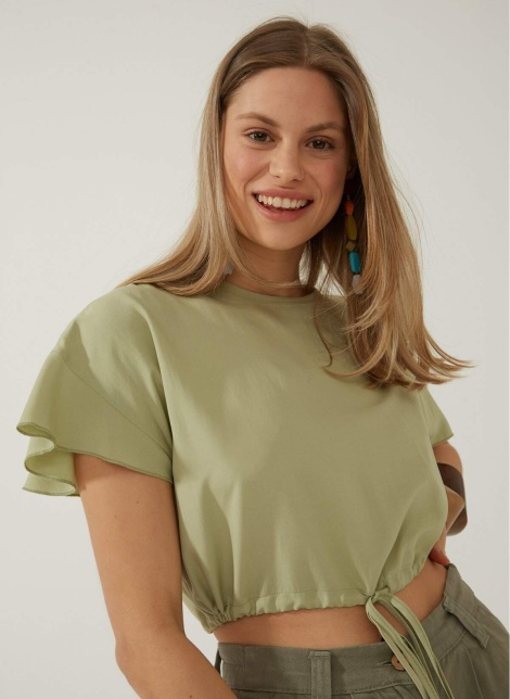 Fabrika Kadın Bağlama Detaylı T-Shirt - Yeşil