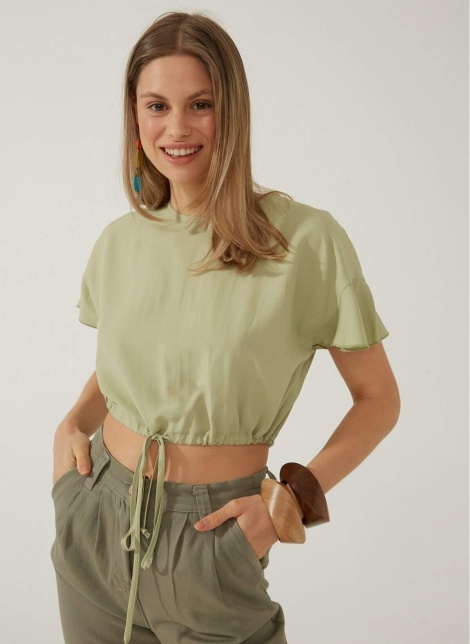 Fabrika Kadın Bağlama Detaylı T-Shirt - Yeşil