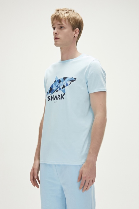 Bad Bear Shark Erkek Bisiklet Yaka Tişört - Mavi