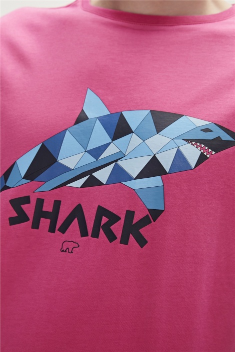 Bad Bear Shark Erkek Bisiklet Yaka Tişört - Pembe