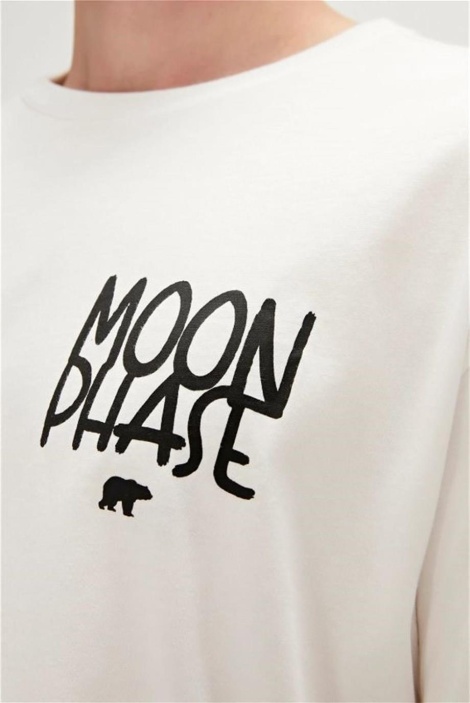 Bad Bear Moon Phase Erkek Bisiklet Yaka Tişört - Kırık Beyaz
