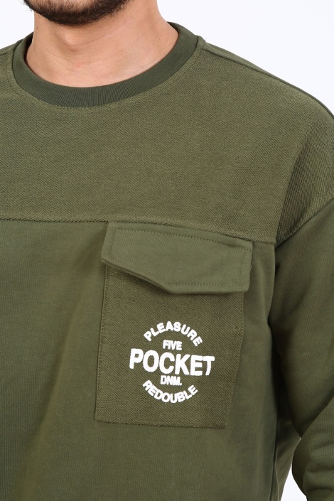 Fıve Pocket Erkek Bisiklet Yaka Sweatshırt - Haki