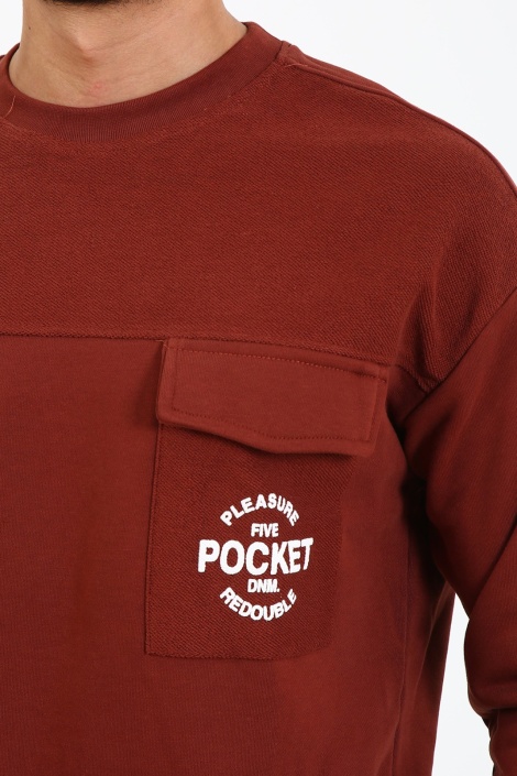 Fıve Pocket Erkek Bisiklet Yaka Sweatshırt - Bordo