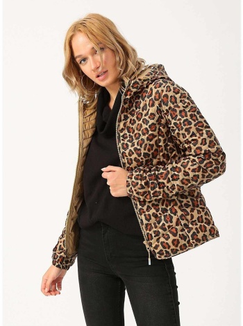 Only HOODED AOP JACKET CC OTW Şişme Mont-Açık Kahve