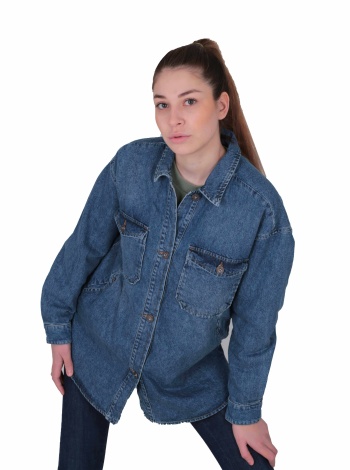 Loft Kadın oversize Kot Gömlek - Lacivert