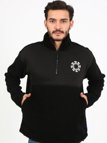 Fıve Pocket Fermuarlı Peluş Sweatshirt - Siyah